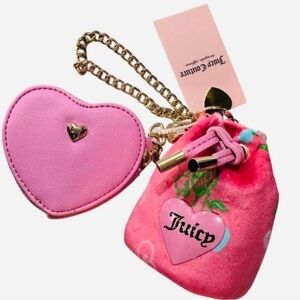 Y2k Juicy Couture Retro Cherry draw string & heart micro bags pink lemonade